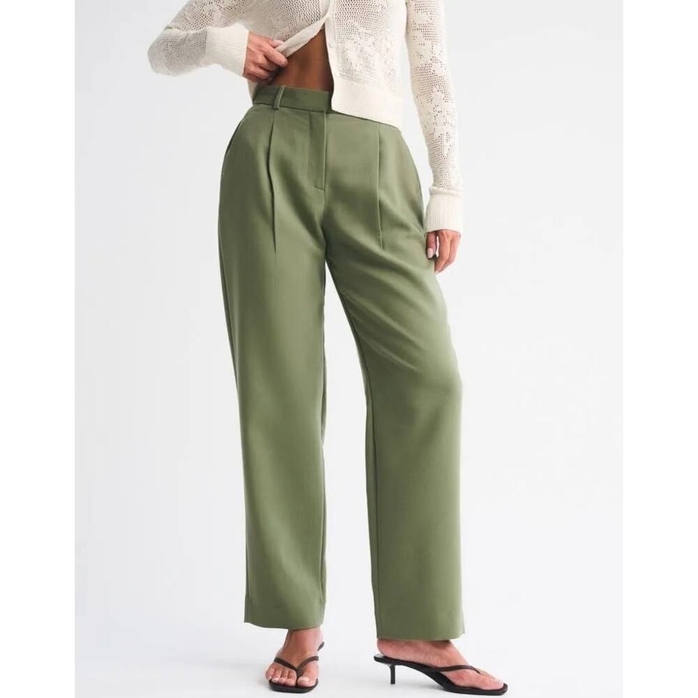 NWT Abercrombie & Fitch Women’s 30 Green Ultra High Wide Legs Pants Trousers - Picture 3 of 13